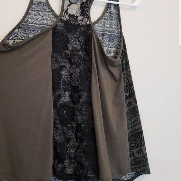 Hype Black Green Paisley Lace back Tank Top. - Picture 3 of 5